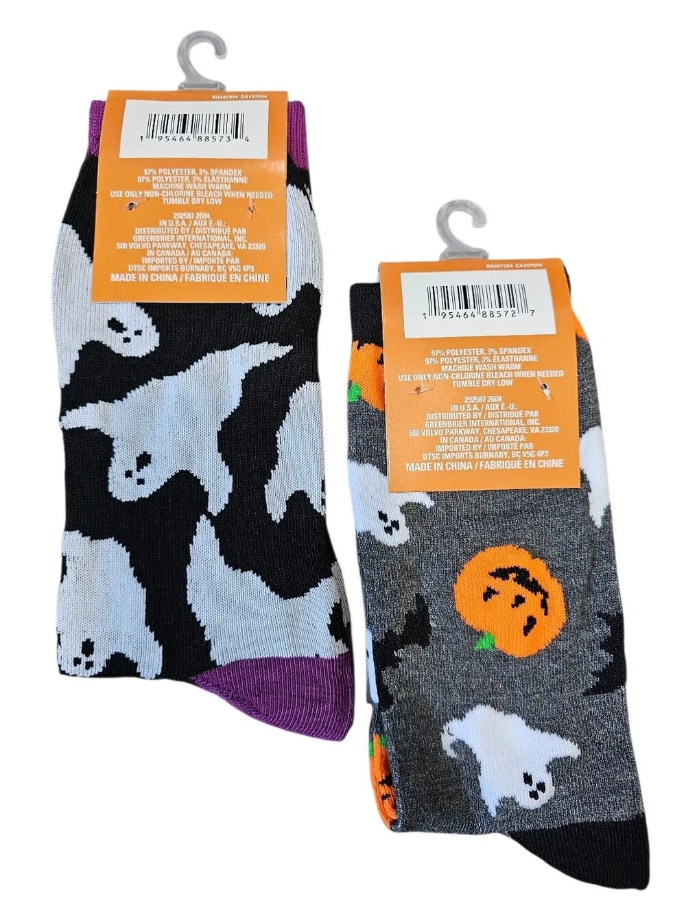 Halloween Crew Socks - Ghost & Pumpkin Designs, Size 6-12, New